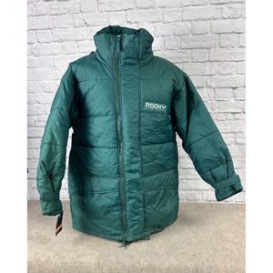 VTG Rooky Puffer Jacket Green Full Zip Hooded Winter Coat Mens Size Medium NEW